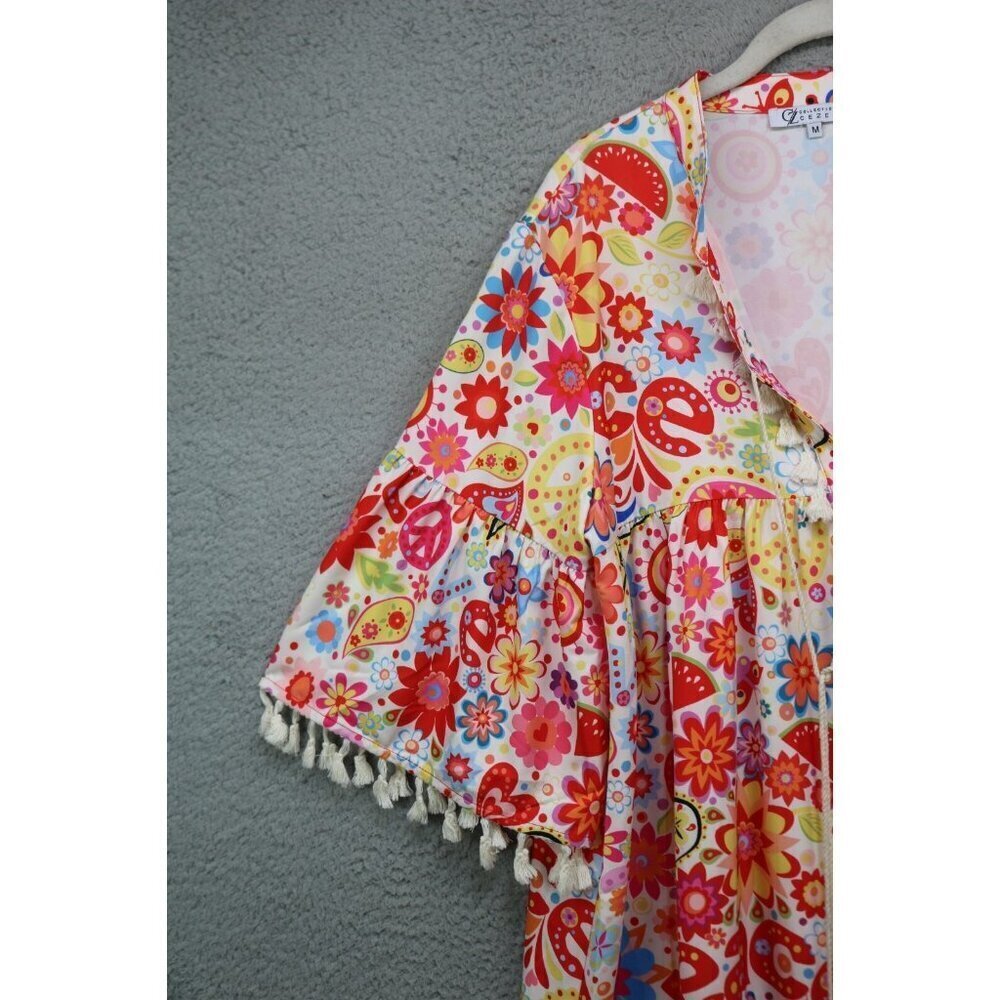 CZ Cezele Silky 3/4‎ Bell Sleeve Hippie Dress-Tassels-Size Medium-BOHO - Picture 3 of 12